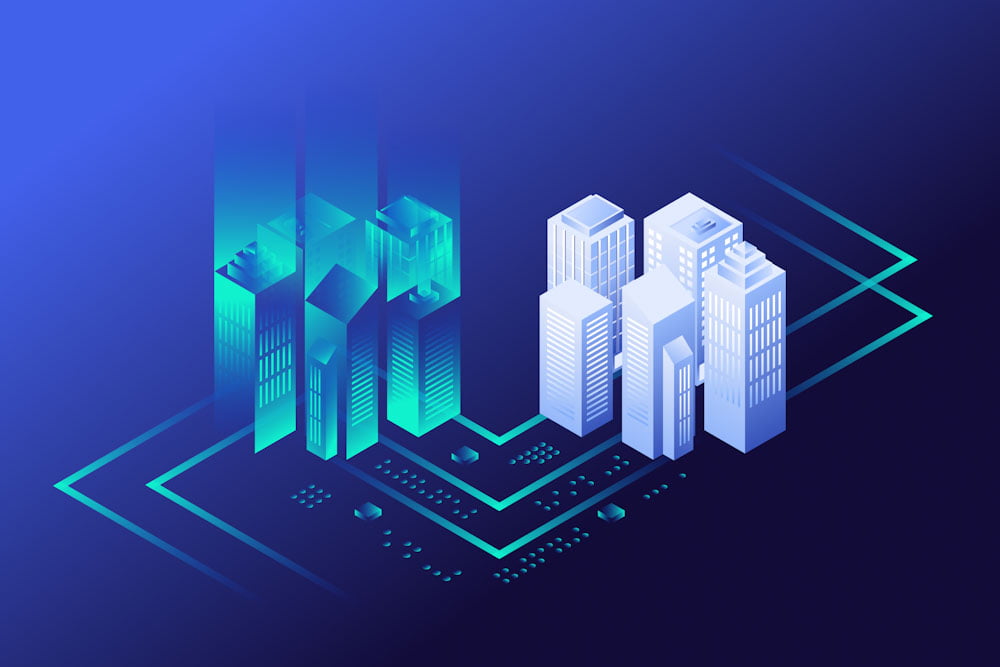 Digital Twins Technology Illustration Virtual replica of buildings